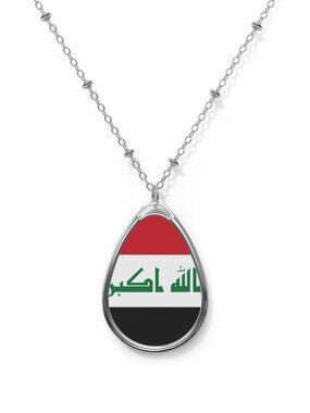 Iraq Flag Oval Necklace – Iraqi Heritage Pendant - One Size / Silver